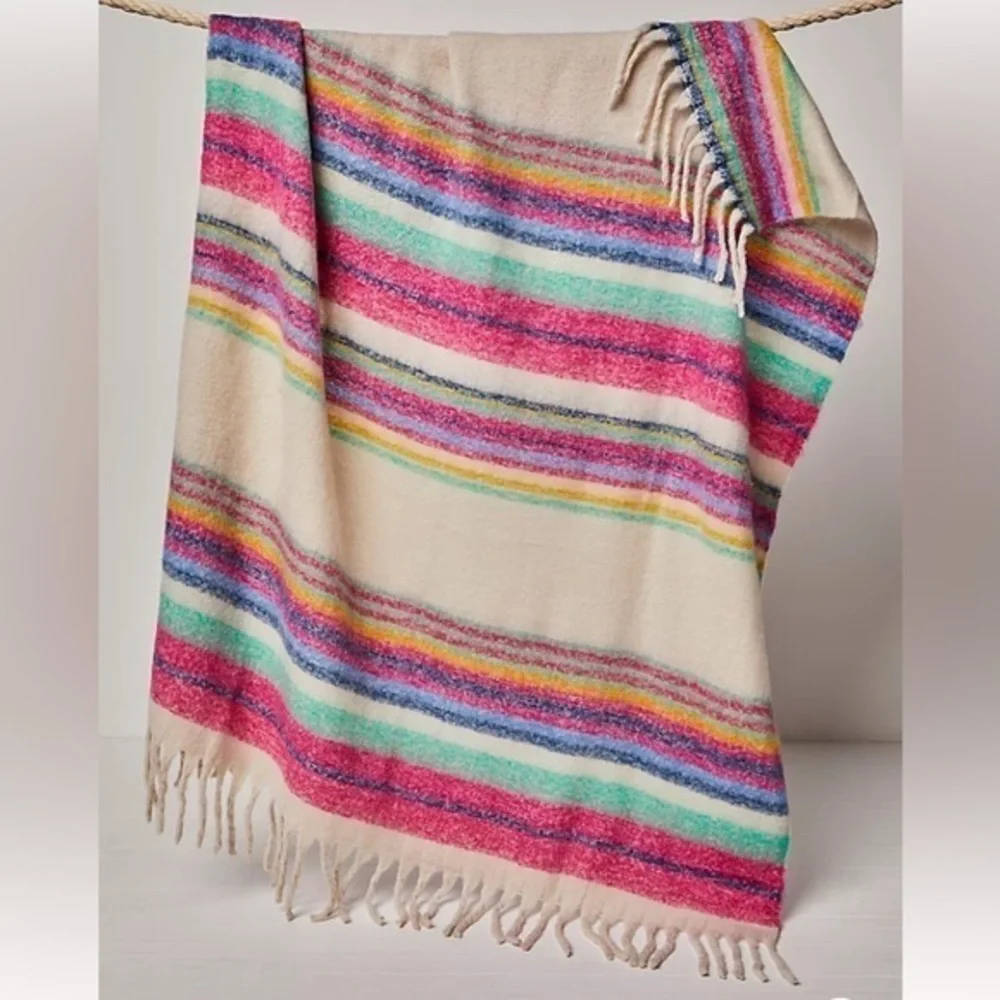 Free People Fringe Throw Blanket Ivory Multi